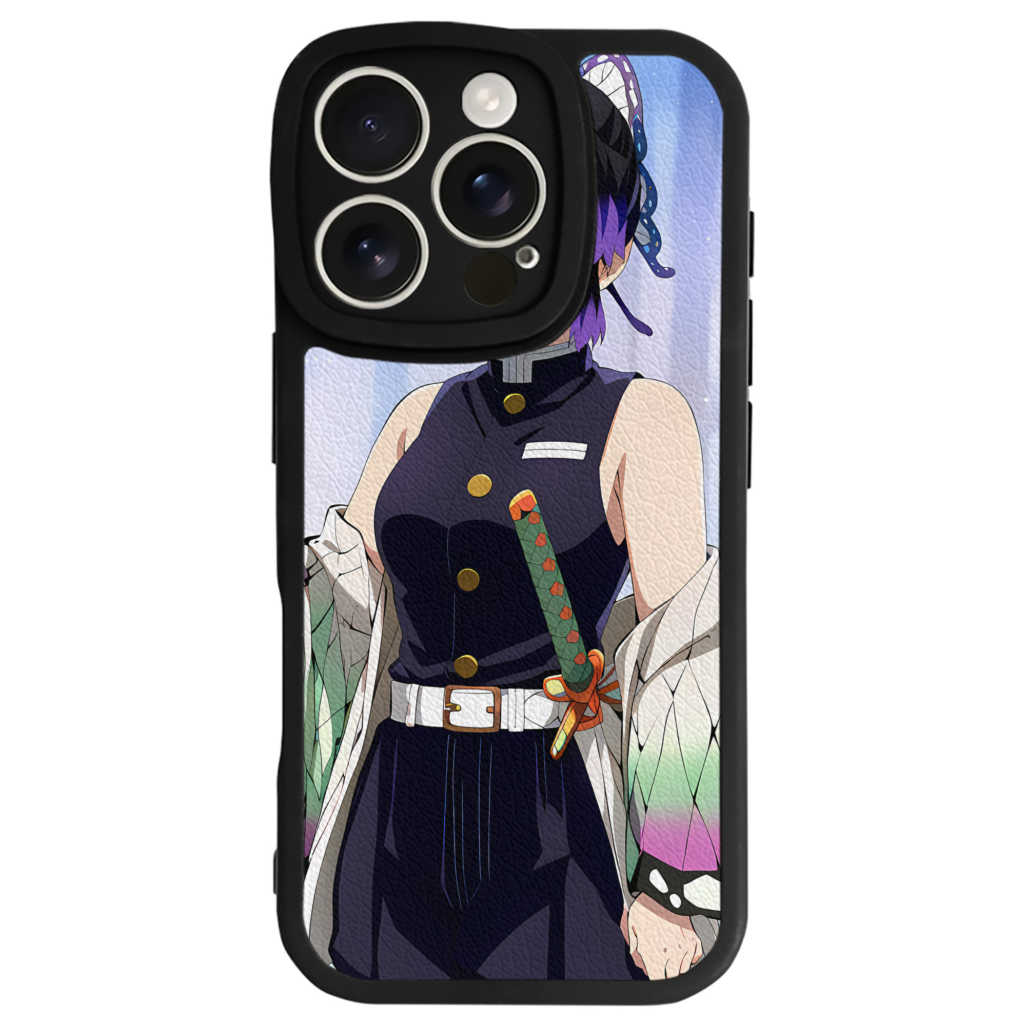 （画像用） 鬼滅の刃（きめつのやいば）蟲柱-胡蝶 しのぶ／こちょう しのぶ Kochou Shinobu 【iPhone 16シリーズ対応】シリコンスマホケース（レザー調） 材質：シリコン